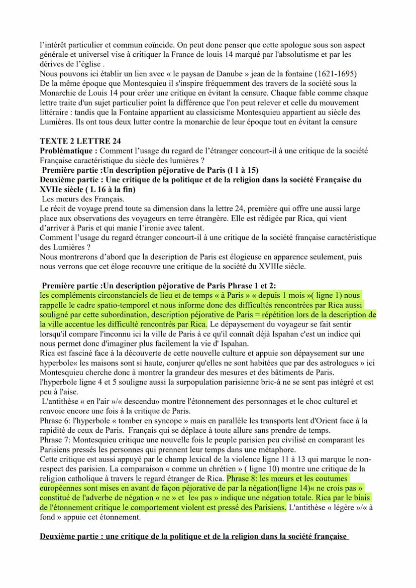 FICHE de français
littérature d'idées : lettres persanes (lettres 12, 24, 161+ discours de la servitude
volontaire
théâtre : juste la fin du