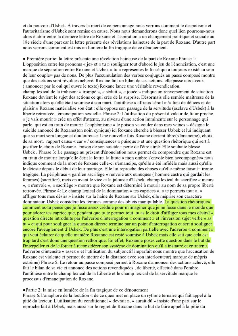 FICHE de français
littérature d'idées : lettres persanes (lettres 12, 24, 161+ discours de la servitude
volontaire
théâtre : juste la fin du