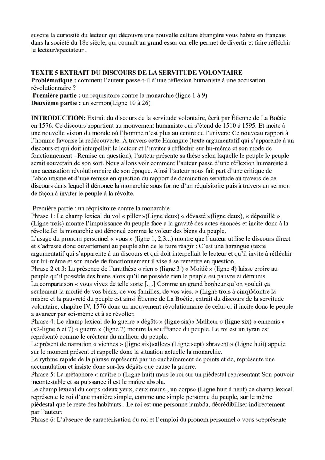 FICHE de français
littérature d'idées : lettres persanes (lettres 12, 24, 161+ discours de la servitude
volontaire
théâtre : juste la fin du