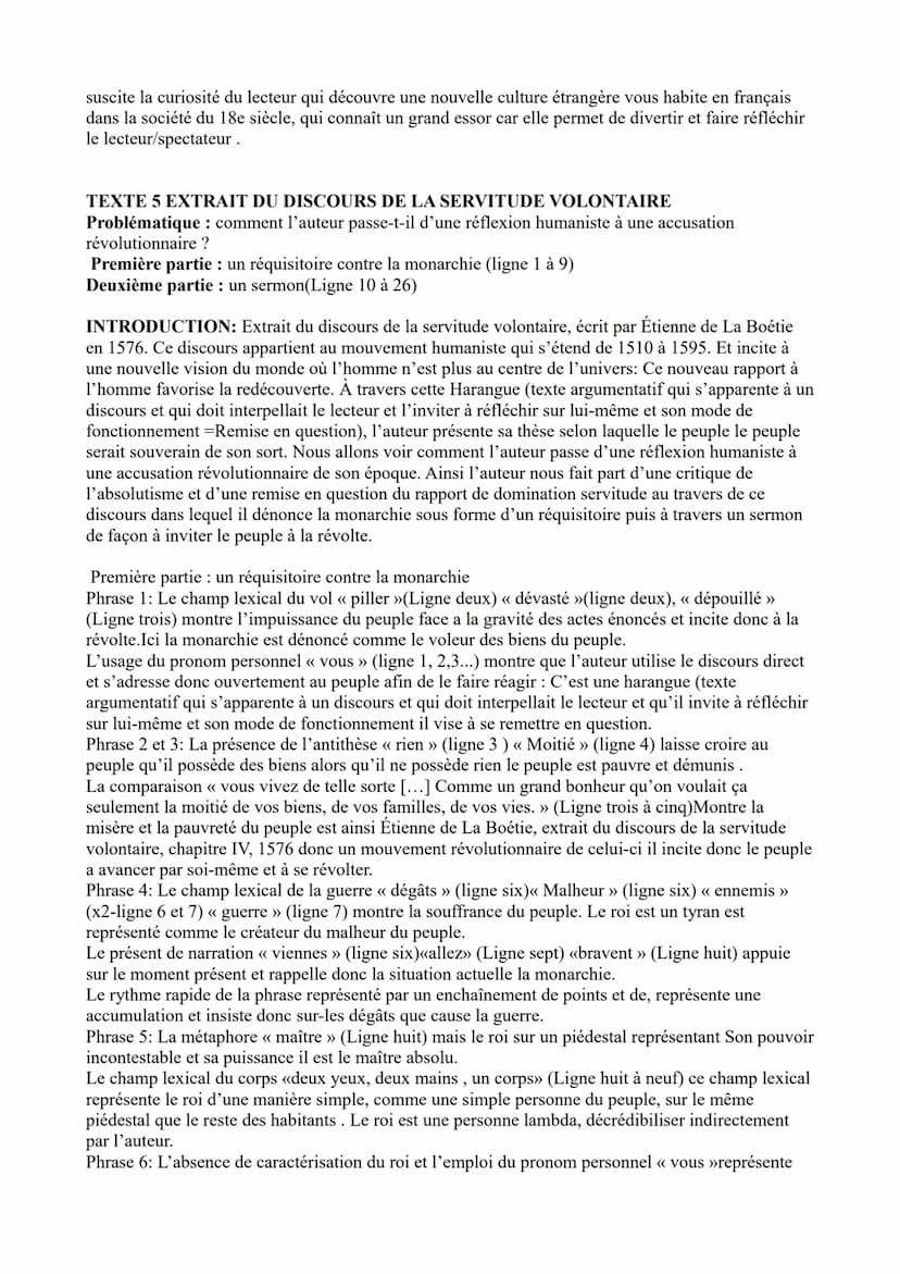 FICHE de français
littérature d'idées : lettres persanes (lettres 12, 24, 161+ discours de la servitude
volontaire
théâtre : juste la fin du