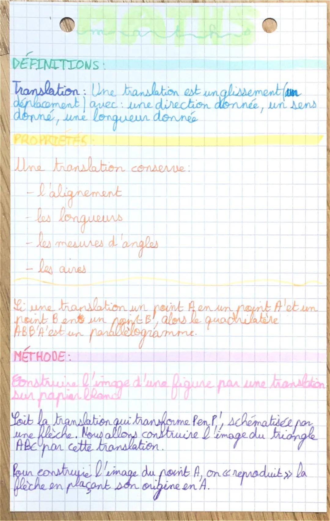 DEFINITIONS:
Translation: Une translation est unglissement fam
déplacement avec une direction donnée, un sens
donné, une longueur donnée
PRO