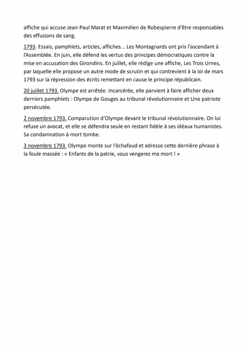 Biographie par dates d'Olympe de Gouges
7 mai 1748. Naissance, à Montauban, de Marie Gouze. Son père légal, Pierre Gouze,
exerce comme bouch