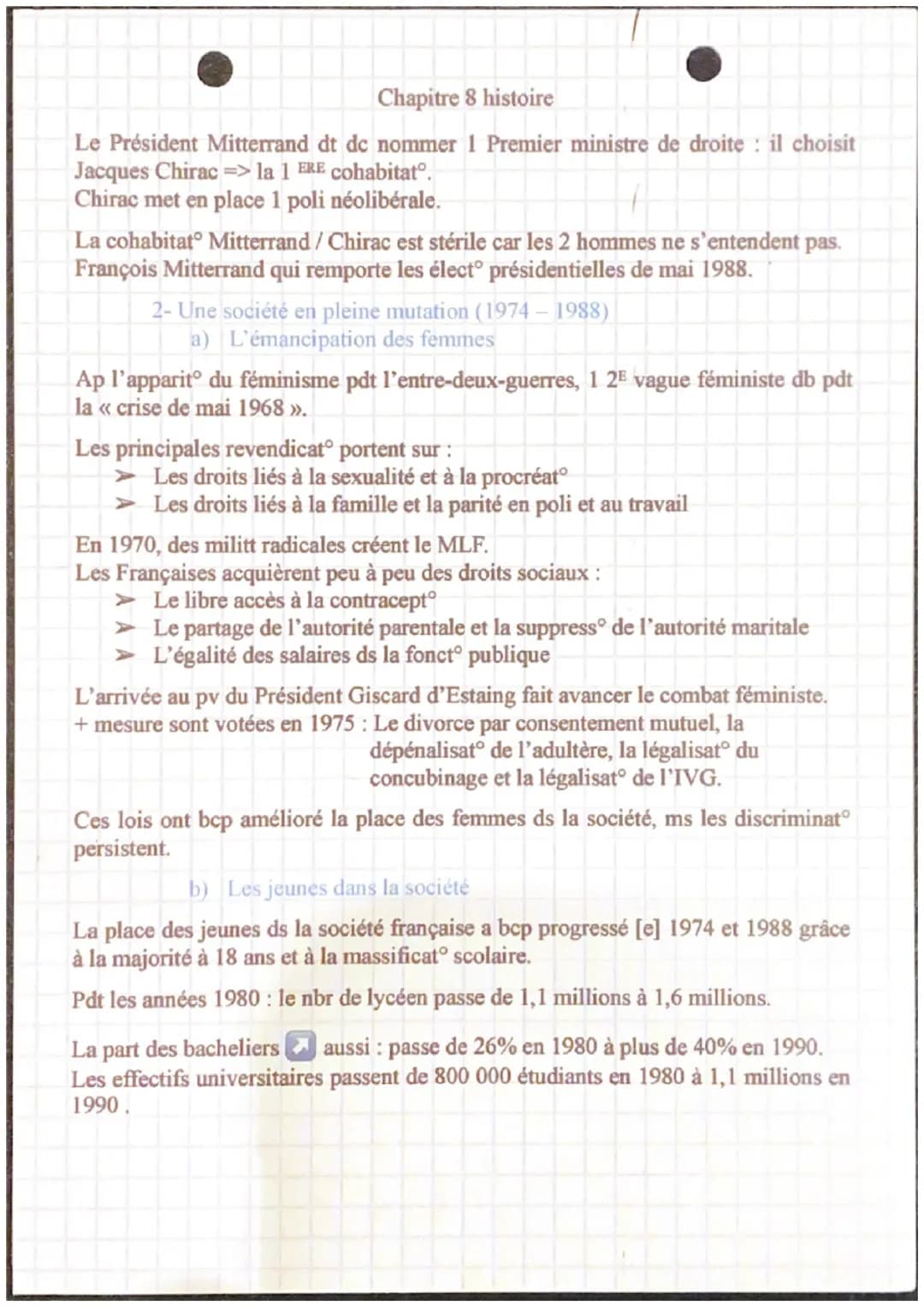 Chapitre 8 histoire
La France de 1974 à 1988: un tournant culturel, politique et social
Intro :→→ L'entrée de la France ds la crise éco des 