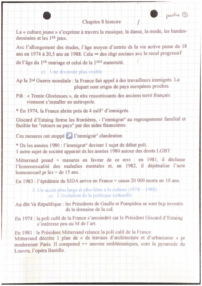 Chapitre 8 histoire
La France de 1974 à 1988: un tournant culturel, politique et social
Intro :→→ L'entrée de la France ds la crise éco des 