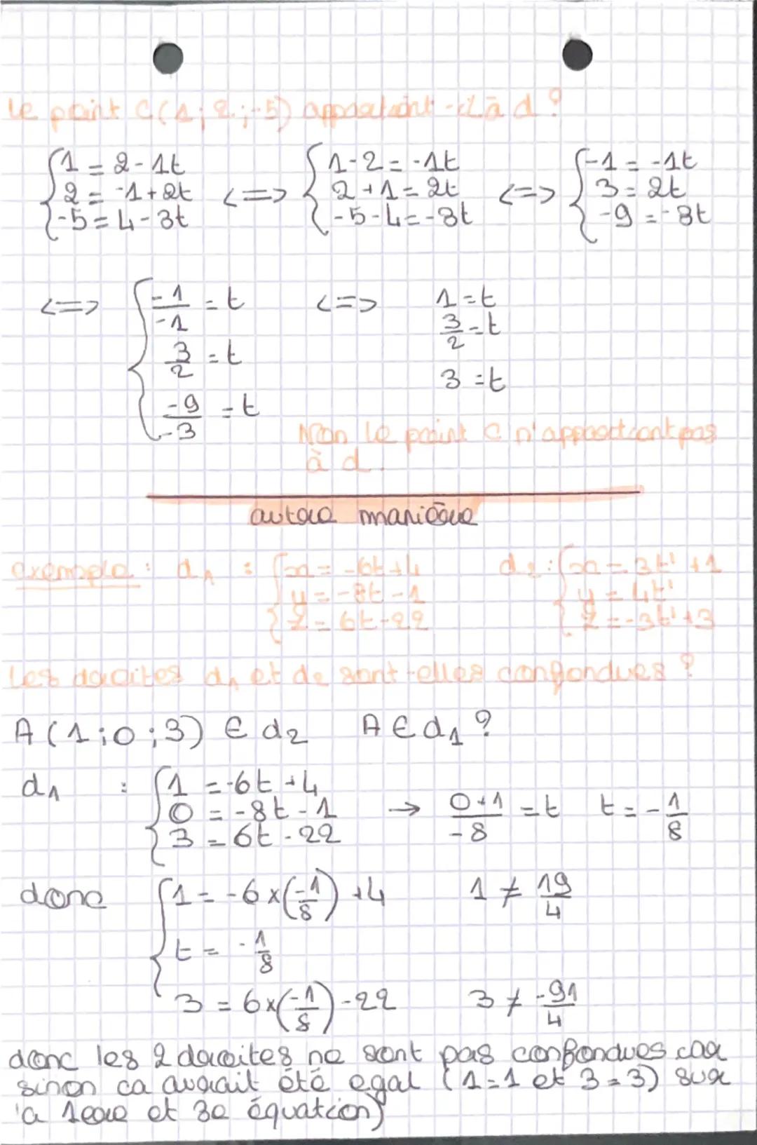 --- OCR Start ---
H
ATHS
Representations paramétriques :
→ donner une représentation paramétrique
d'une droite parallèle à une autre et pass