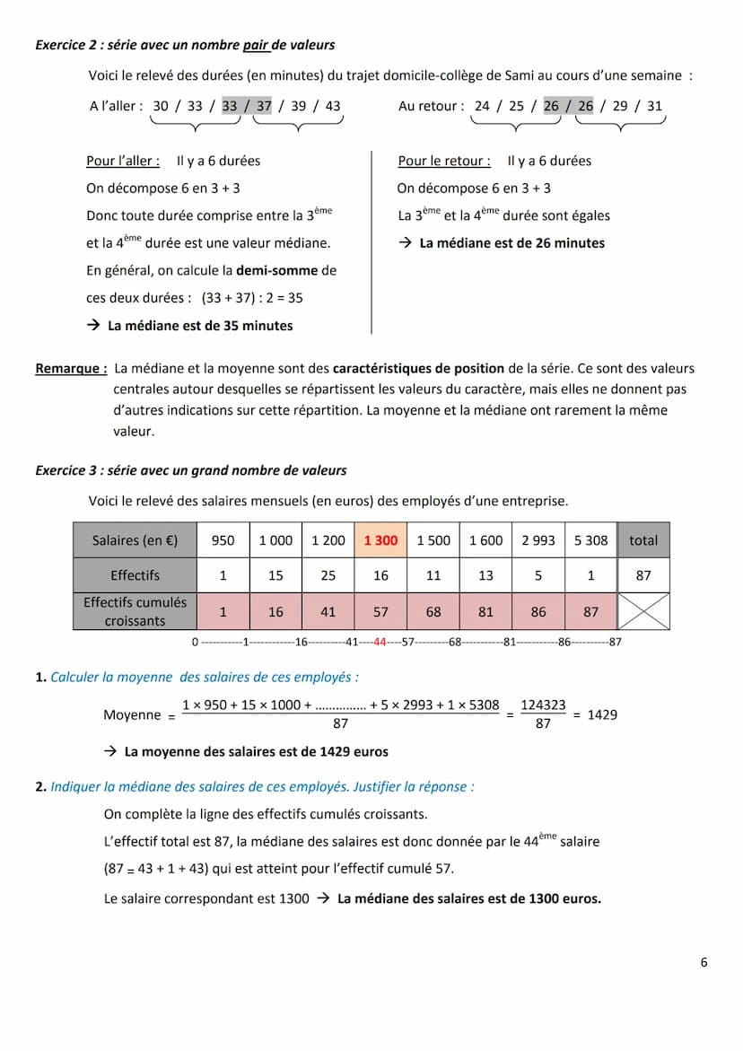 CHAPITRE 02
I- ETUDE D'UNE SERIE STATISTIQUE (RAPPELS)
Exercice n°1 :
Notes
sur 20
Effectifs
2 4,5 6,5 7
4
Les classes de 4º d'un collège on