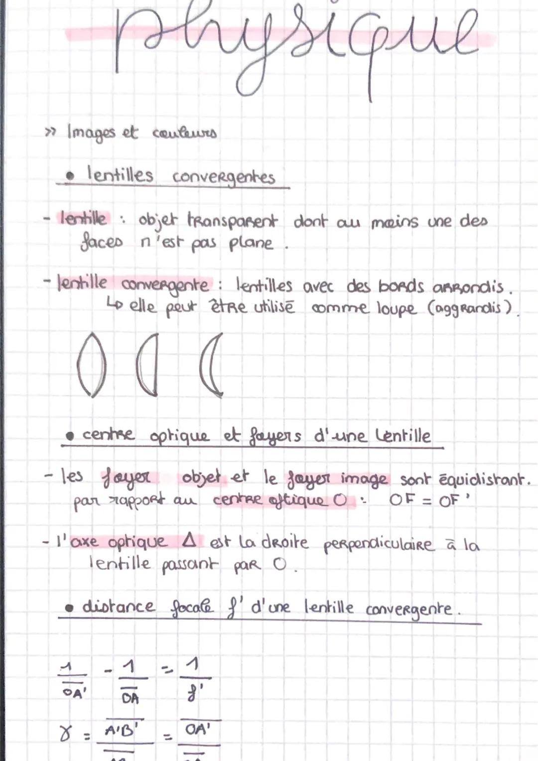 » Images et couleurs
• lentilles convergentes
lentille objet transparent dont au moins une des
faces n'est pas plane.
physique
- lentille co