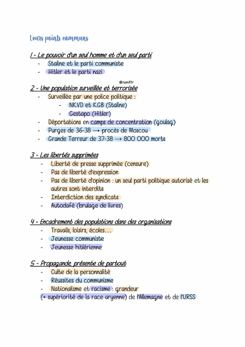 Les regimes totalitaires
@romftr
Adolf Hitler
Au pouvoir de 1933 à 1945. Il s'auto-
prénomme le « Führer ».
C'est un chancelier allemand naz