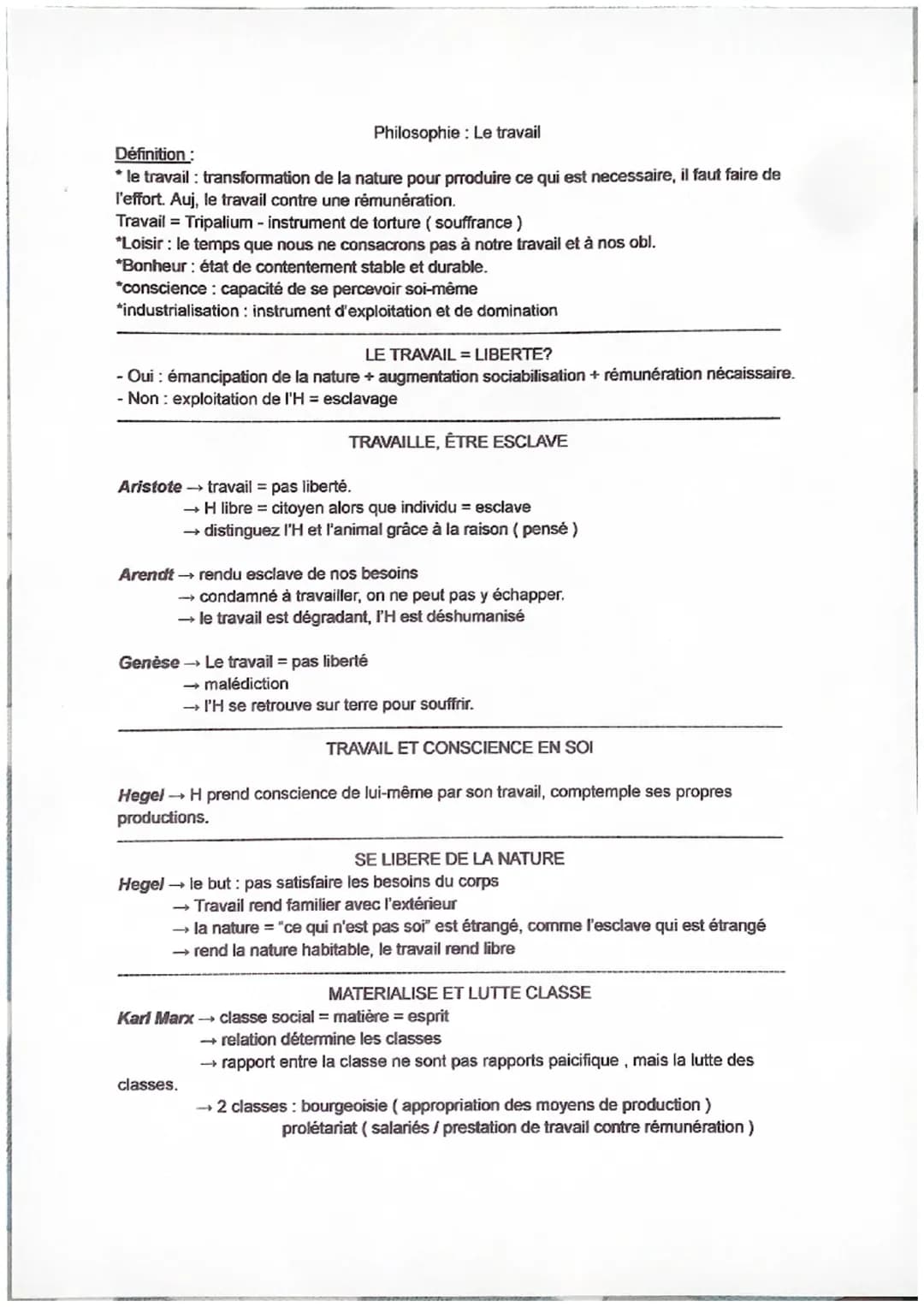Philosophie : Le travail
Définition:
* le travail : transformation de la nature pour produire ce qui est necessaire, il faut faire de
l'effo