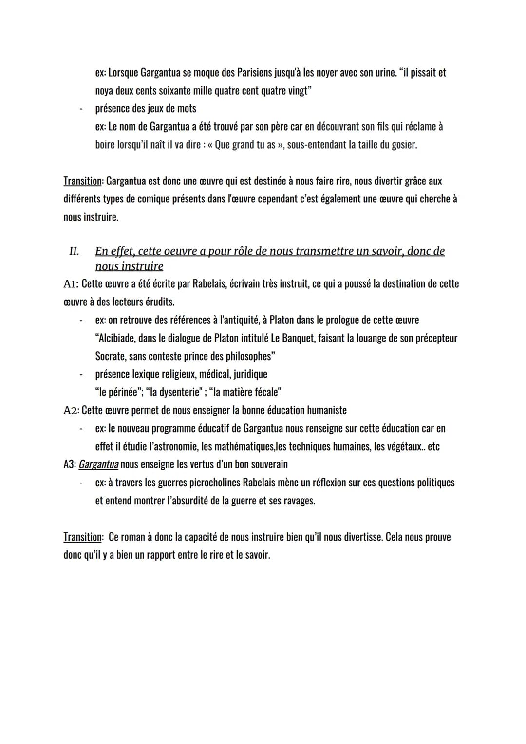 Dissertation
Sujet: "Mieux est de ris que de larmes écrire, pour ce que rire est le propre de l'Homme", écrit
Rabelais dans l'Avis aux lecte