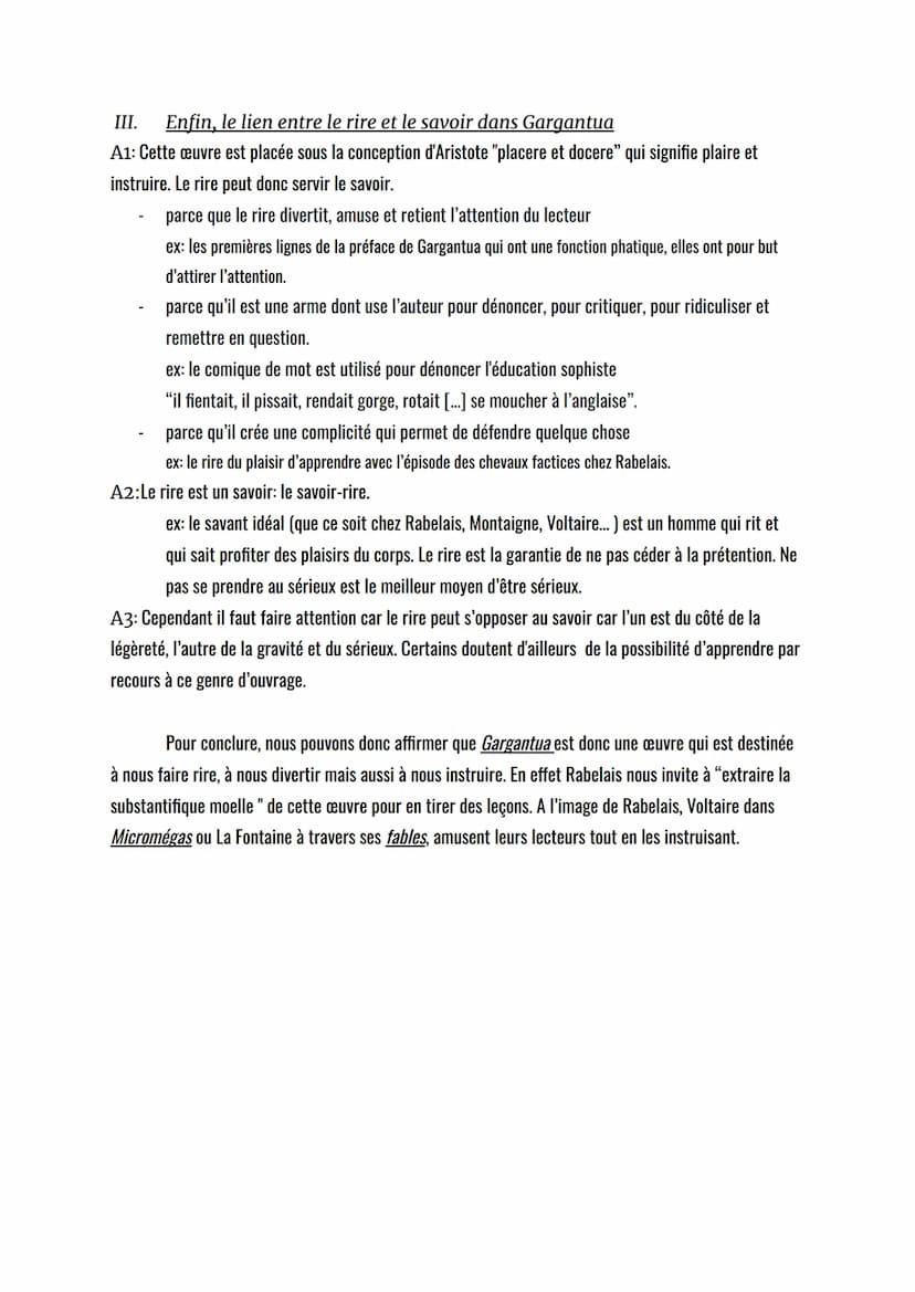 Dissertation
Sujet: "Mieux est de ris que de larmes écrire, pour ce que rire est le propre de l'Homme", écrit
Rabelais dans l'Avis aux lecte