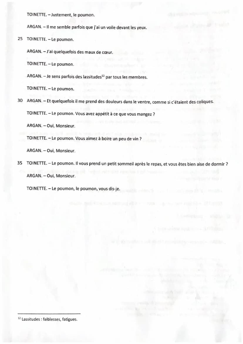 Parcours: Spectacle et comédie
Texte 8 : Molière, Le Malade imaginaire, acte III, scène 10
5
TOINETTE. - Je suis médecin passager', qui vais