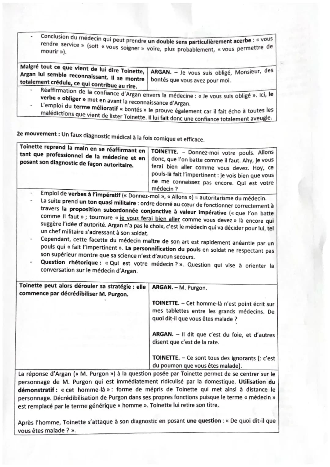 Parcours: Spectacle et comédie
Texte 8 : Molière, Le Malade imaginaire, acte III, scène 10
5
TOINETTE. - Je suis médecin passager', qui vais
