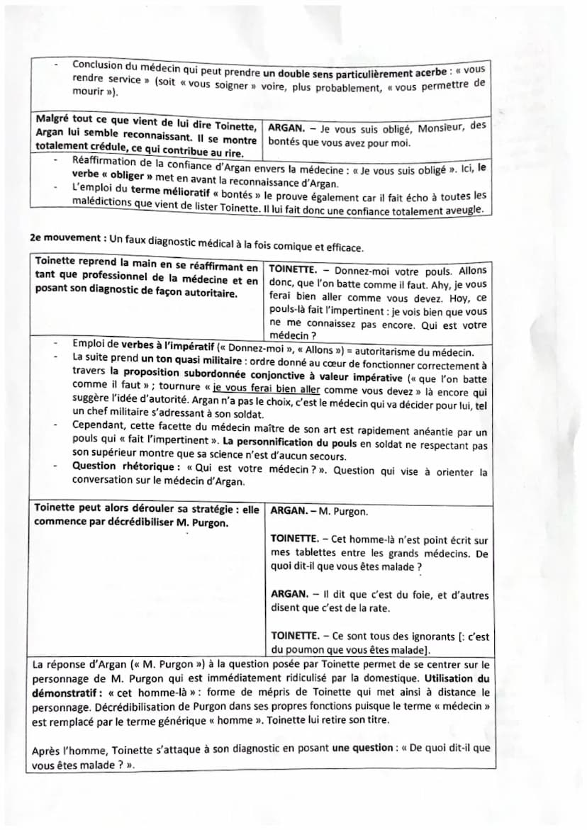 Parcours: Spectacle et comédie
Texte 8 : Molière, Le Malade imaginaire, acte III, scène 10
5
TOINETTE. - Je suis médecin passager', qui vais