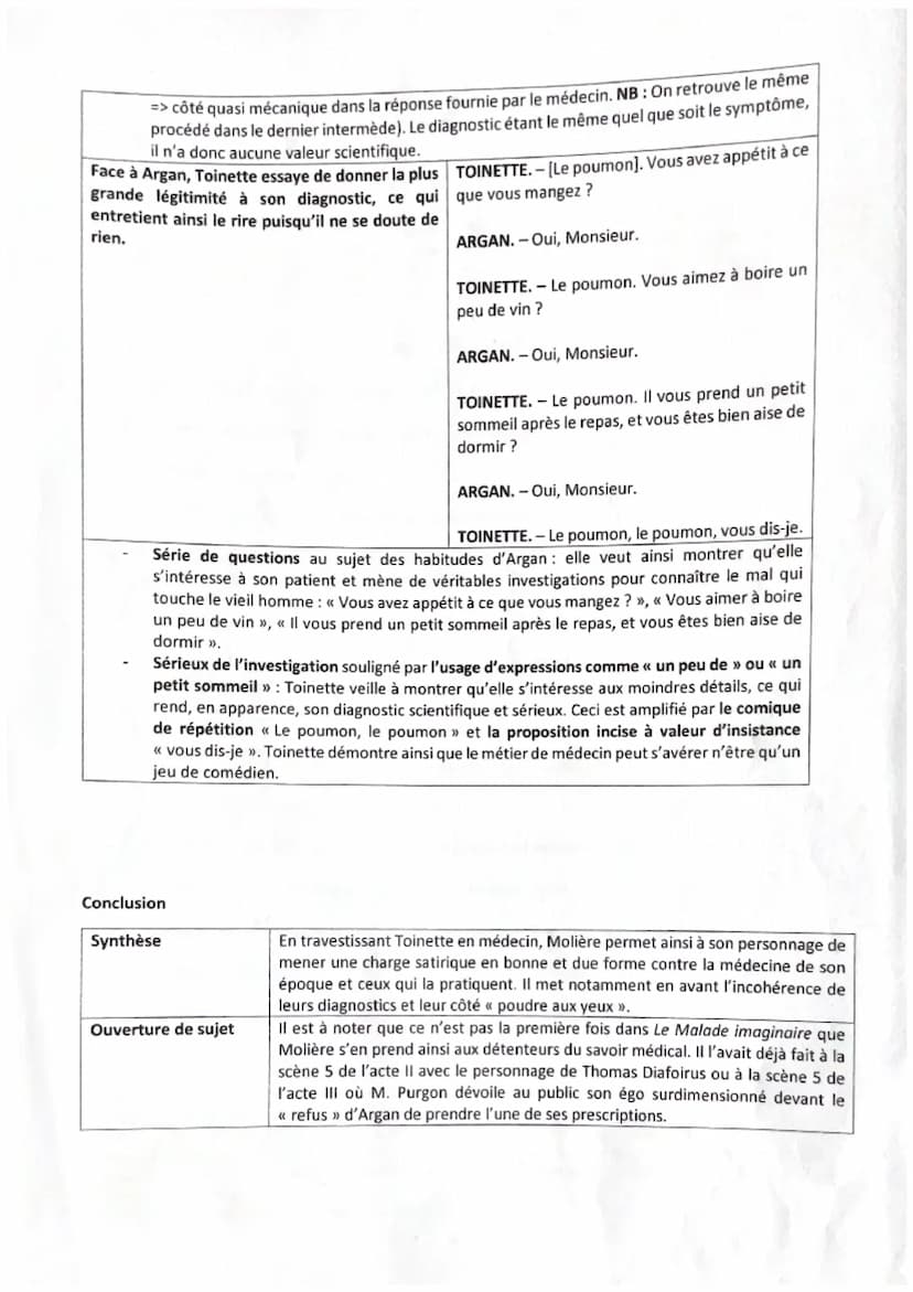 Parcours: Spectacle et comédie
Texte 8 : Molière, Le Malade imaginaire, acte III, scène 10
5
TOINETTE. - Je suis médecin passager', qui vais