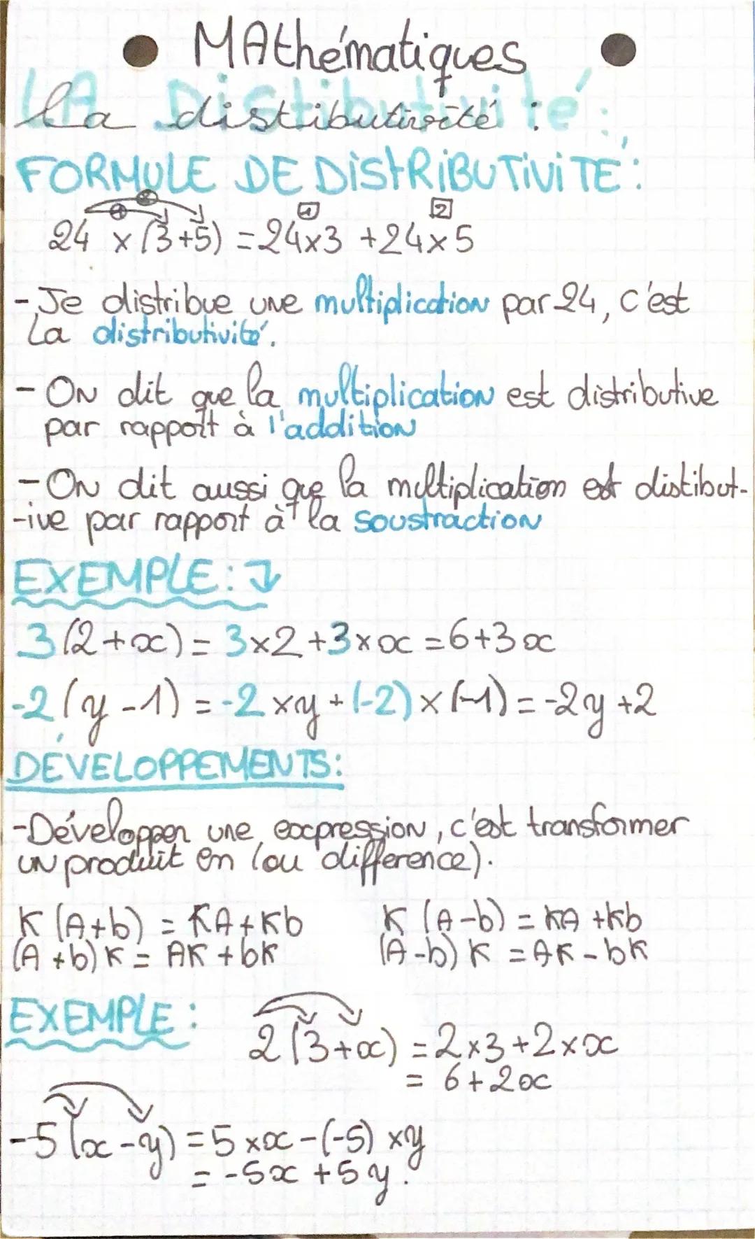 Distributivité Simple et Double Distributivité - Exercices Corrigés pour la 3ème, 4ème et 5ème