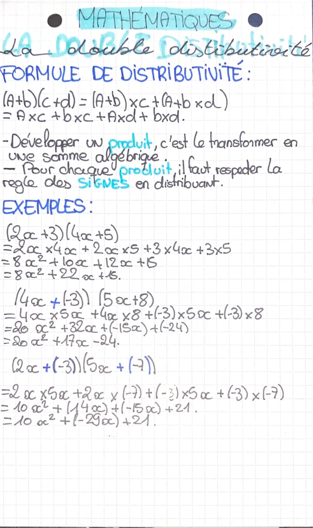 Mathématiques
la distribuiturité e
FORMULE DE DISTRIBUTIVITE:
2
24 x (3+5) = 24x3 +24x5
-Je distribue une multiplication par 24, c'est
La di