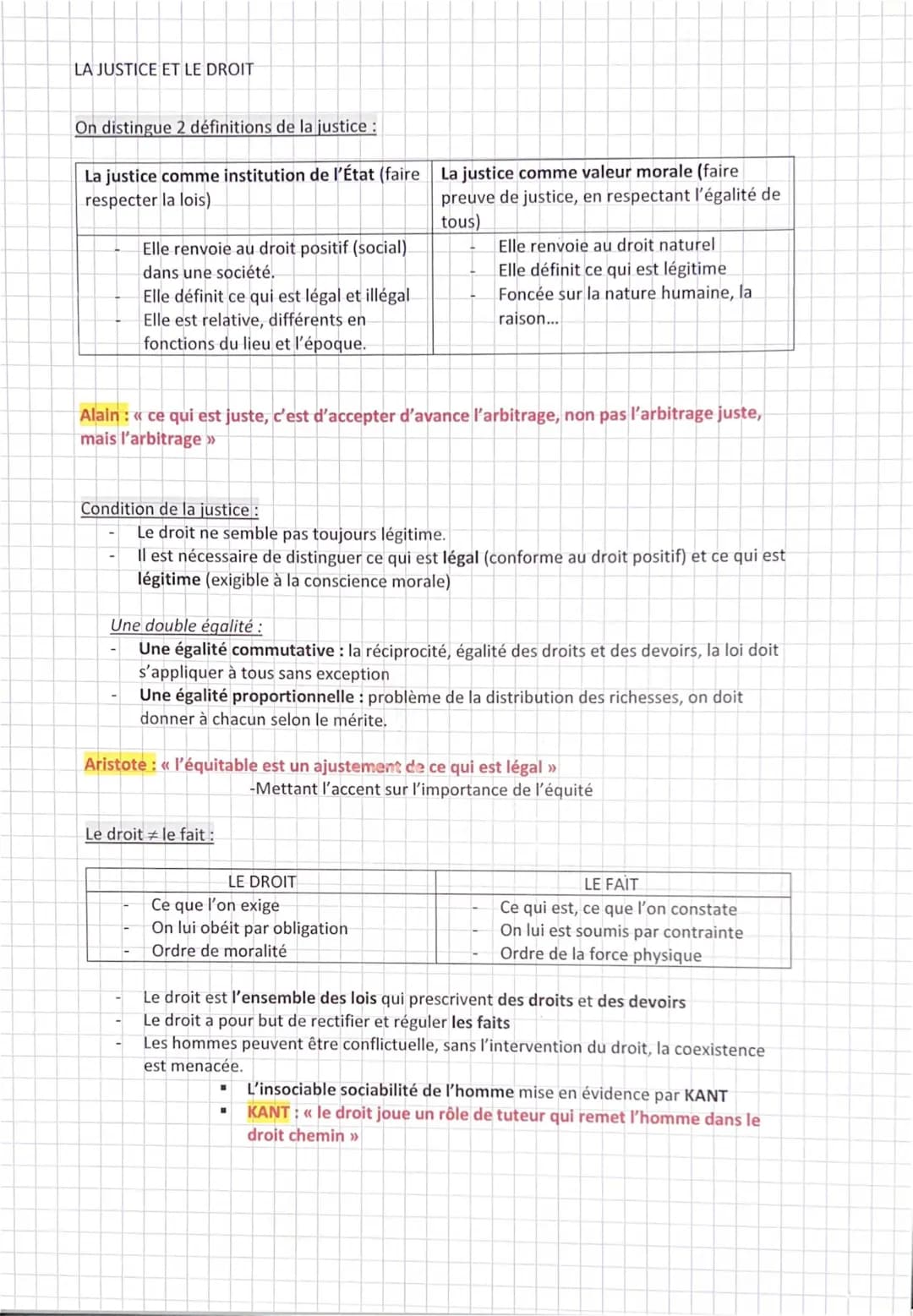 Notions : la Justice et le Droit 