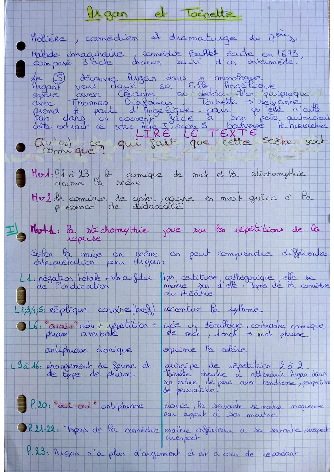 Le Malade imaginaire, étude linéaire n°1
1 TOINETTE. -Vous ne la mettrez point dans un couvent.
ARGAN. Je ne la mettrai point dans un couven