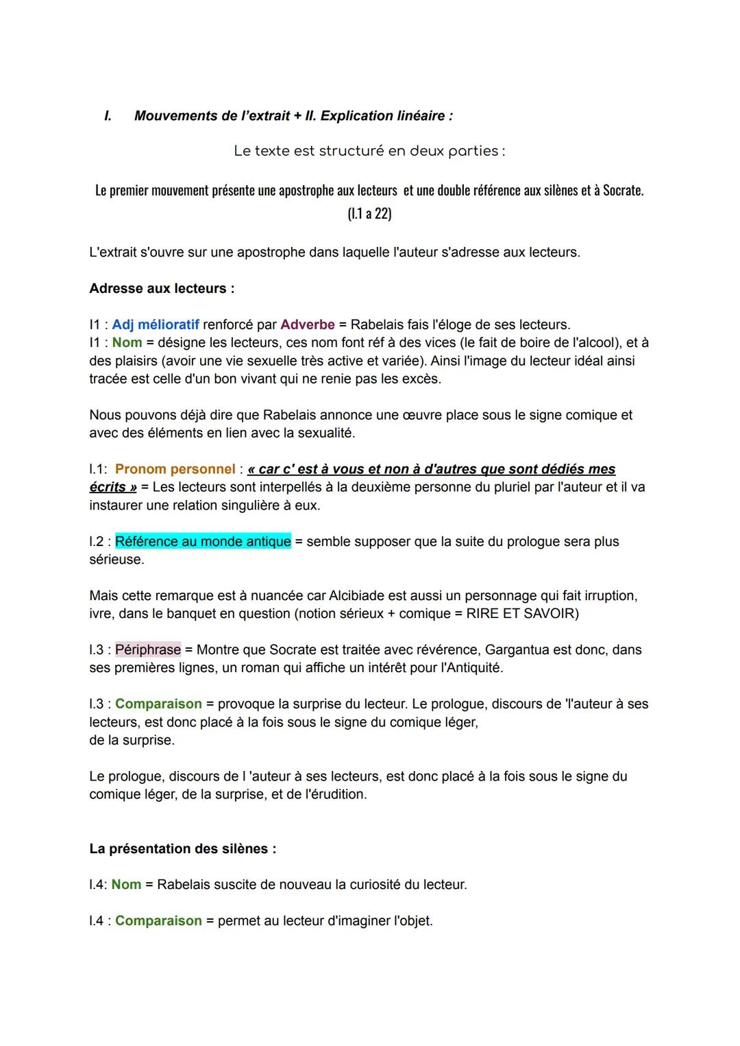 INTRODUCTION
Objet d'étude: La littérature d'idées du XVI* au XVIII* siècle
LECTURE LINÉAIRE: Gargantua de Rabelais, 1534
Étude du prologue
