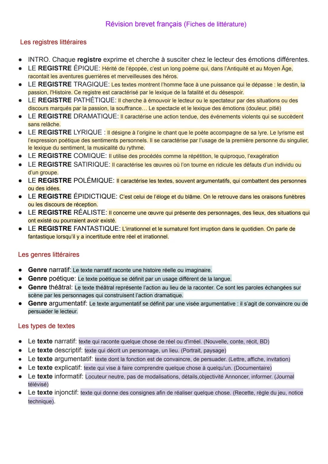 Les registres littéraires
• INTRO. Chaque registre exprime et cherche à susciter chez le lecteur des émotions différentes.
LE REGISTRE ÉPIQU