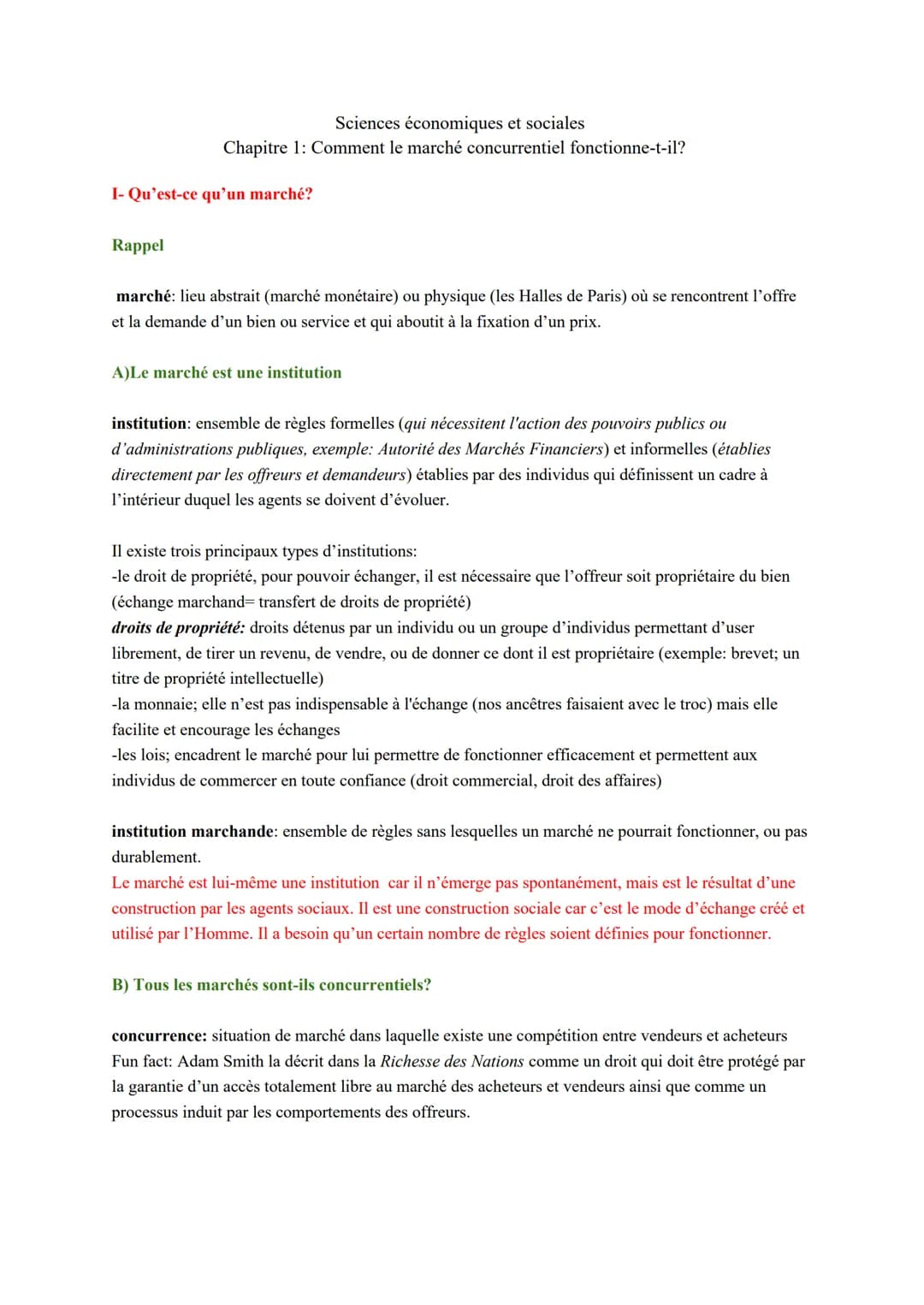 Sciences économiques et sociales
Chapitre 1: Comment le marché concurrentiel fonctionne-t-il?
I-Qu'est-ce qu'un marché?
Rappel
marché: lieu 