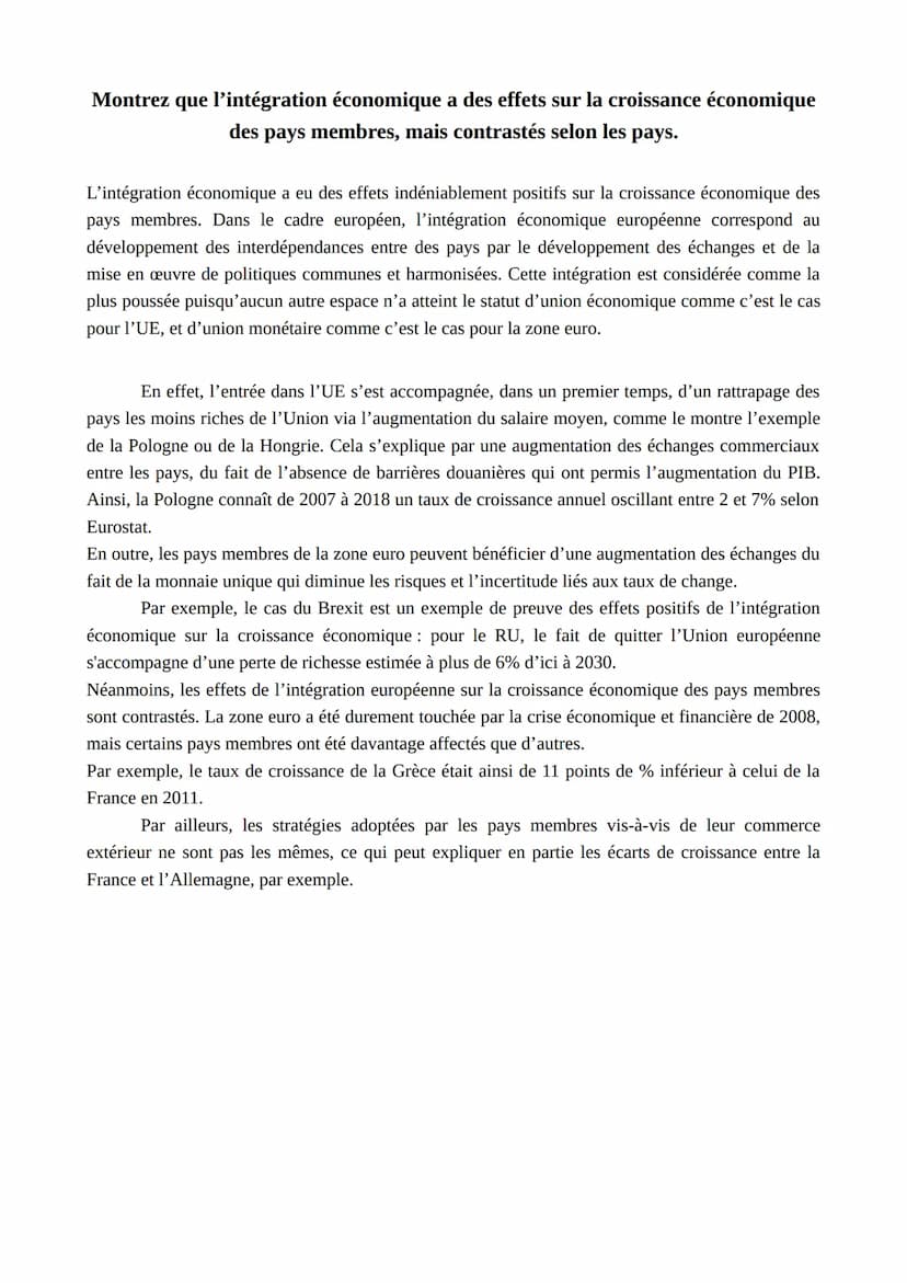 Montrer que la création de l'euro a permis d'approfondir l'intégration
européenne.
L'intégration européenne désigne le développement des int