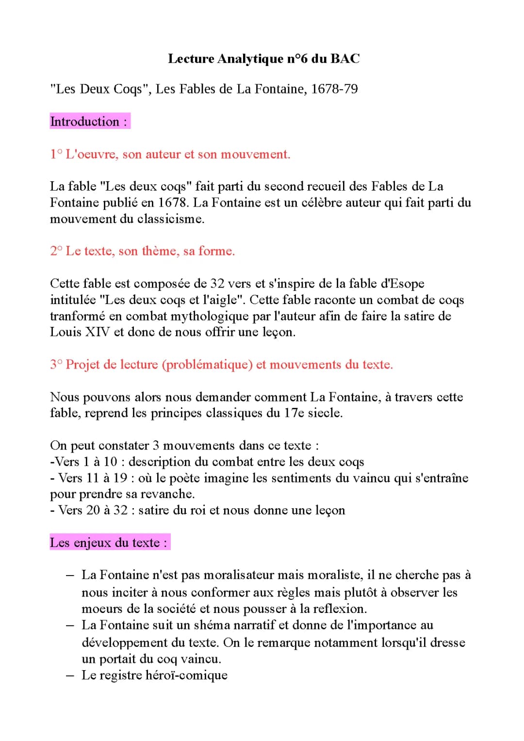 Les 2 coqs analyse PDF, résumé et morale de la fable de La Fontaine
