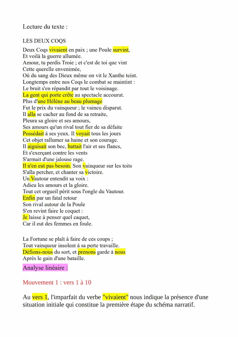 Lecture Analytique n°6 du BAC
"Les Deux Coqs", Les Fables de La Fontaine, 1678-79
Introduction :
1° L'oeuvre, son auteur et son mouvement.
L