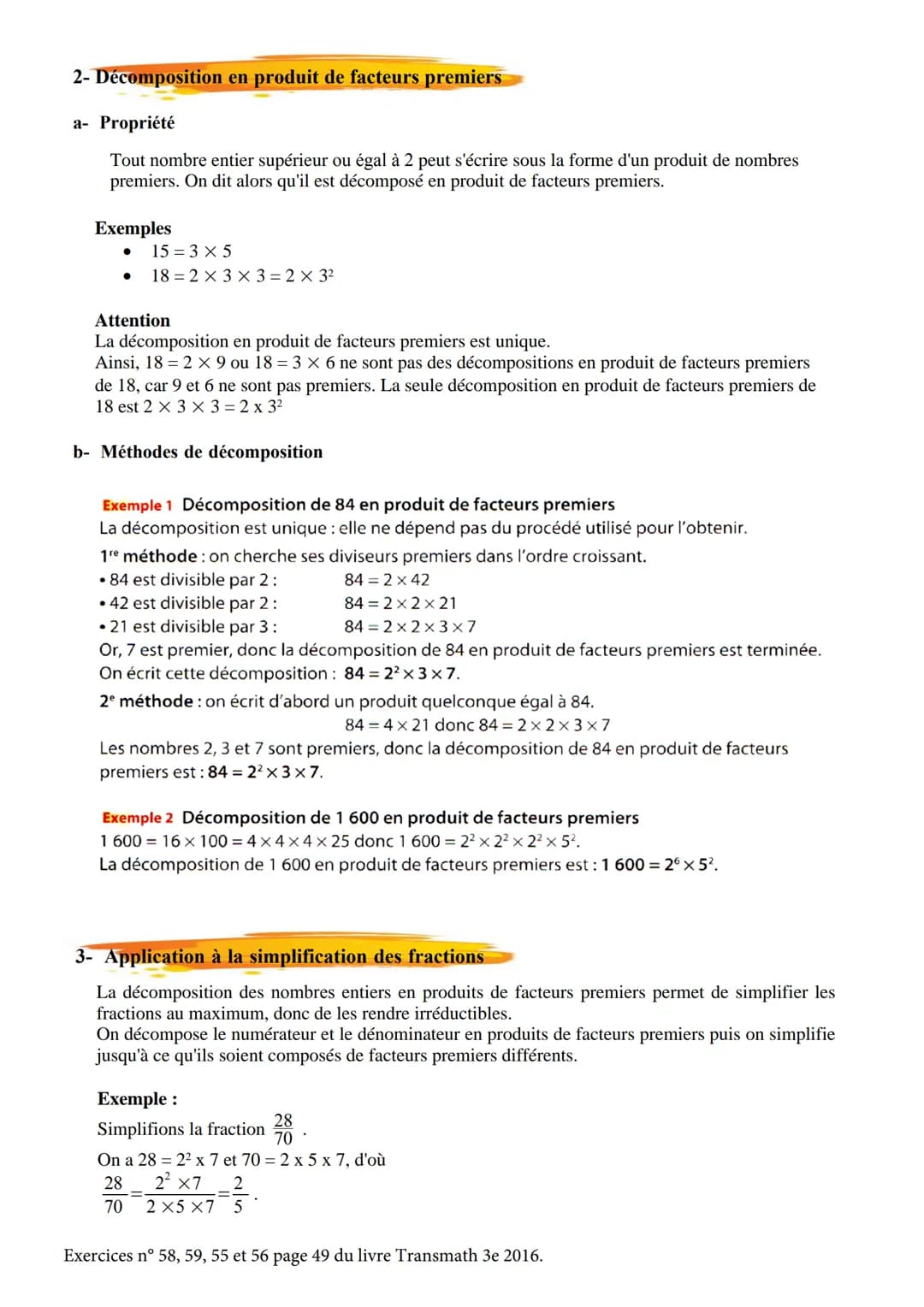 Activité 1 page 43 du livre Trans math 3ième + activité TICE nº 79 p 51.
I - Rappels sur les critères de divisibilité
Pour savoir si un enti