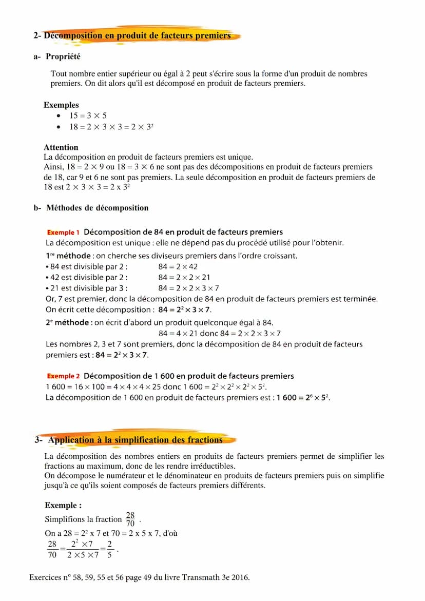 Activité 1 page 43 du livre Trans math 3ième + activité TICE nº 79 p 51.
I - Rappels sur les critères de divisibilité
Pour savoir si un enti