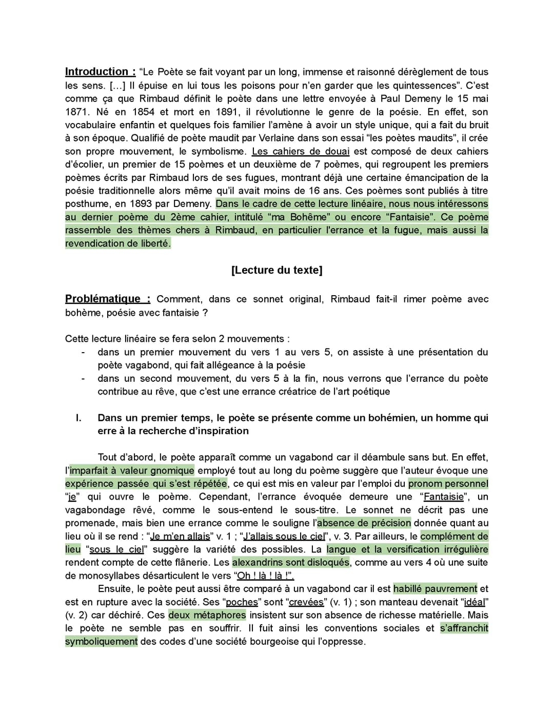 Lecture linéaire, Cahiers de Douai, ma bohême