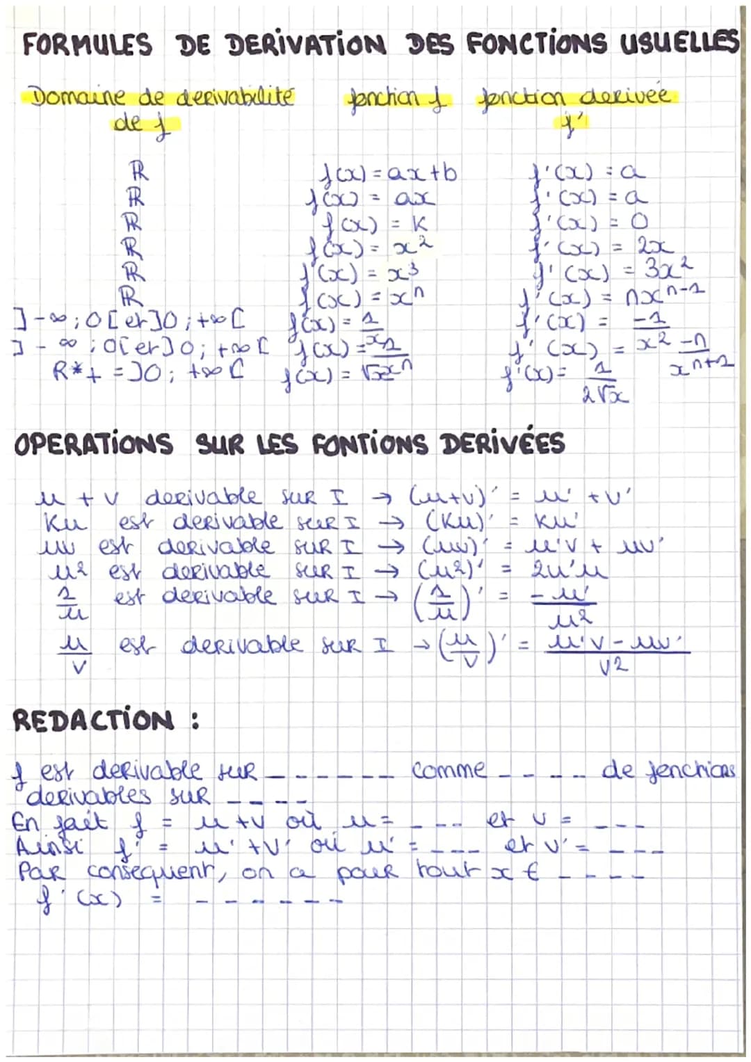 FORMULES
Domaine de derivabilité
de j
P P P P Ð₂
R
DE DERIVATION DES FONCTIONS USUELLES
fonction I
fonction derivée.
] - ~; 0 [er]0;+% [
]
f
