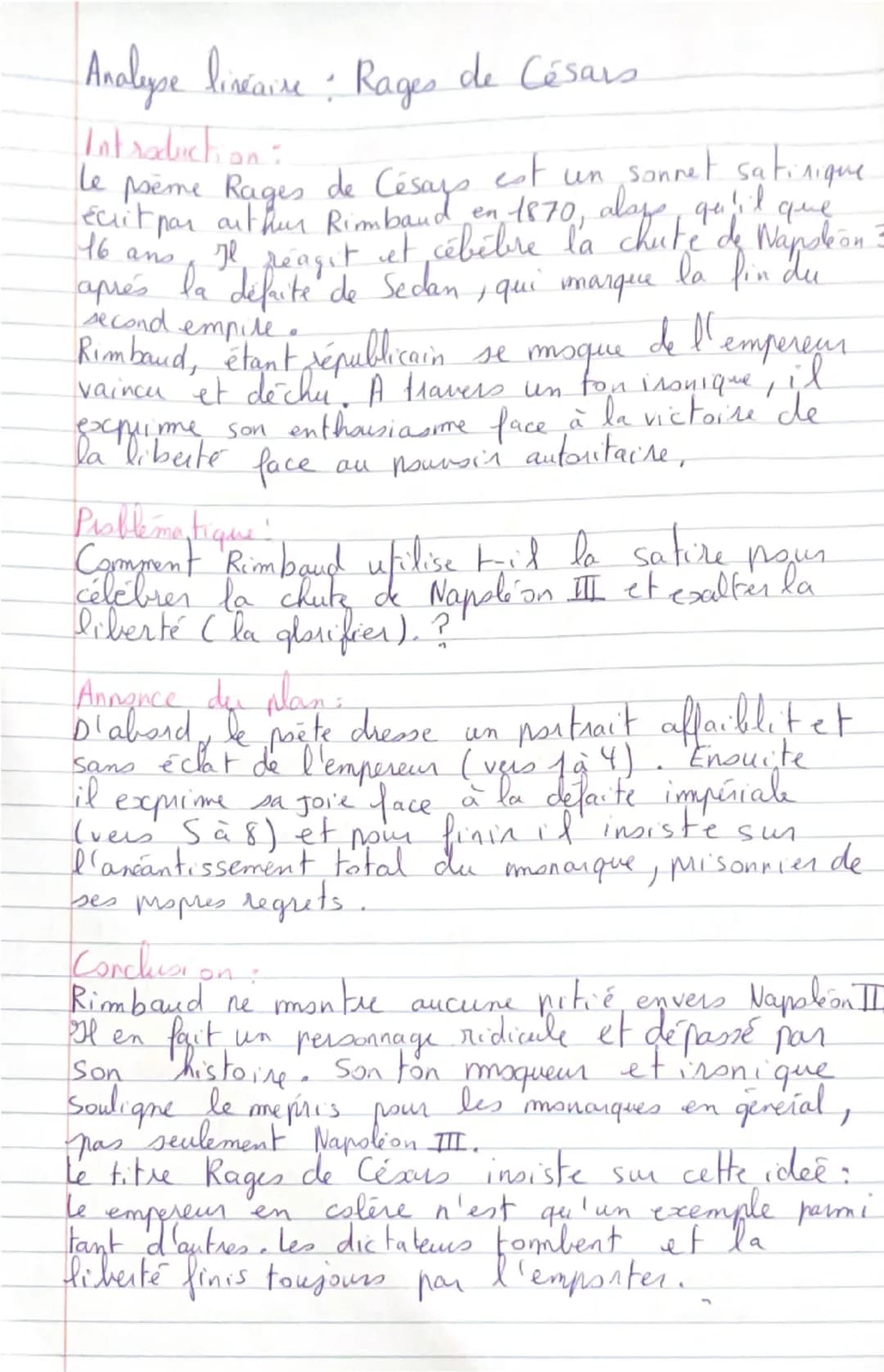 # Analyse linéaire : Rages de Césars

## Introduction :
le poème Rages de Césars est un sonnet satirique écrit par Arthur Rimbaud en 1870, a