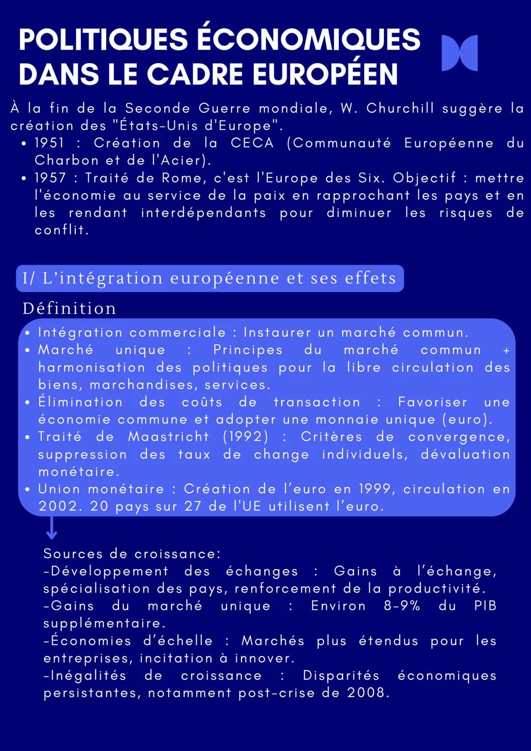 POLITIQUES ÉCONOMIQUES
DANS LE CADRE EUROPÉEN
K
À la fin de la Seconde Guerre mondiale, W. Churchill suggère la
création des "États-Unis d'E