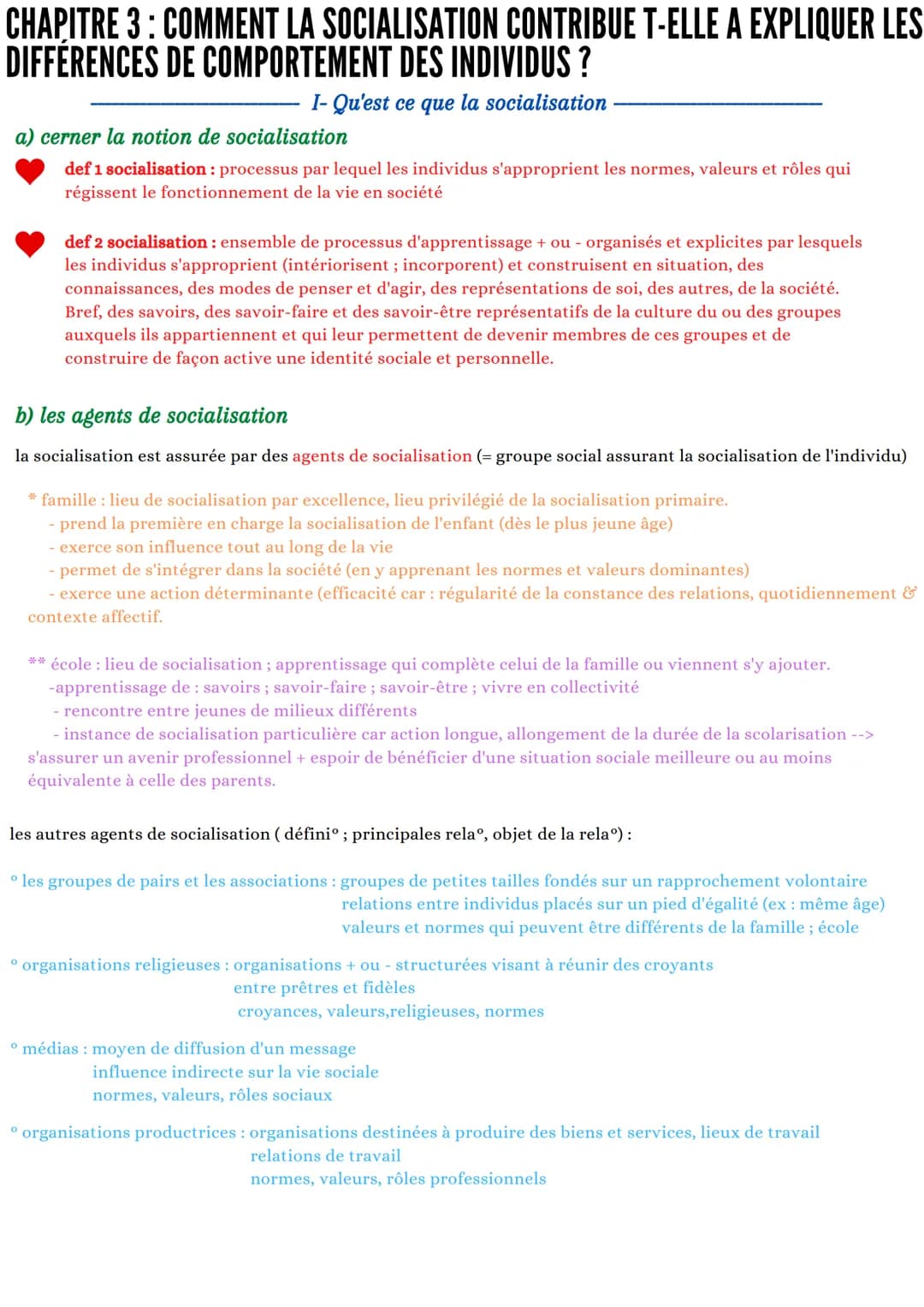 CHAPITRE 3: COMMENT LA SOCIALISATION CONTRIBUE T-ELLE A EXPLIQUER LES
DIFFÉRENCES DE COMPORTEMENT DES INDIVIDUS ?
I- Qu'est ce que la social