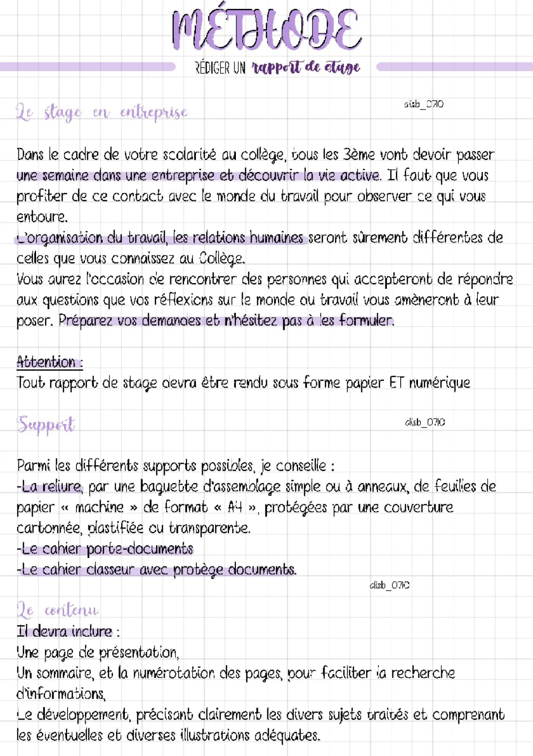 Français: Rédiger un rapport de stage