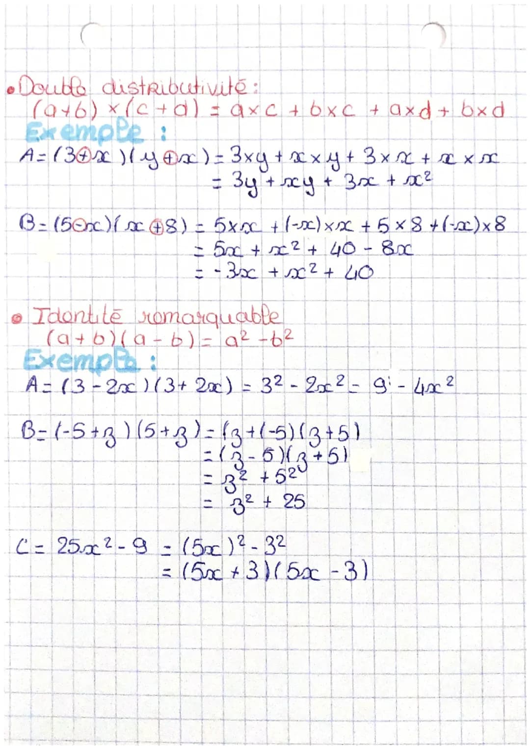 Maths
Chapitre 7: Calcul littérale
-Développer une expression littérale, c'est
transformer un produit en somme ou en
difference. Pour dévelo