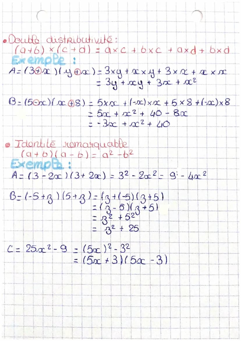 Maths
Chapitre 7: Calcul littérale
-Développer une expression littérale, c'est
transformer un produit en somme ou en
difference. Pour dévelo