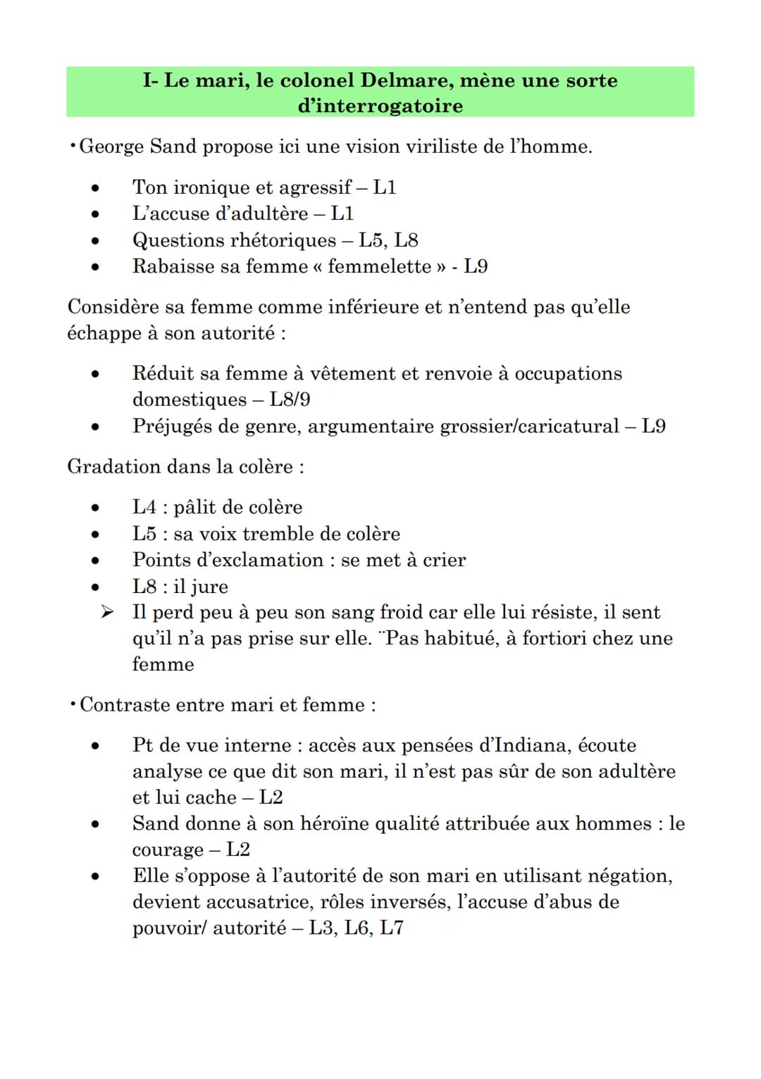 Lecture linéaire 1: Indiana, George Sand
G.Sand (1804-1876) est une autrice de XIXème qui défendait les
droits des femmes, en particulier su