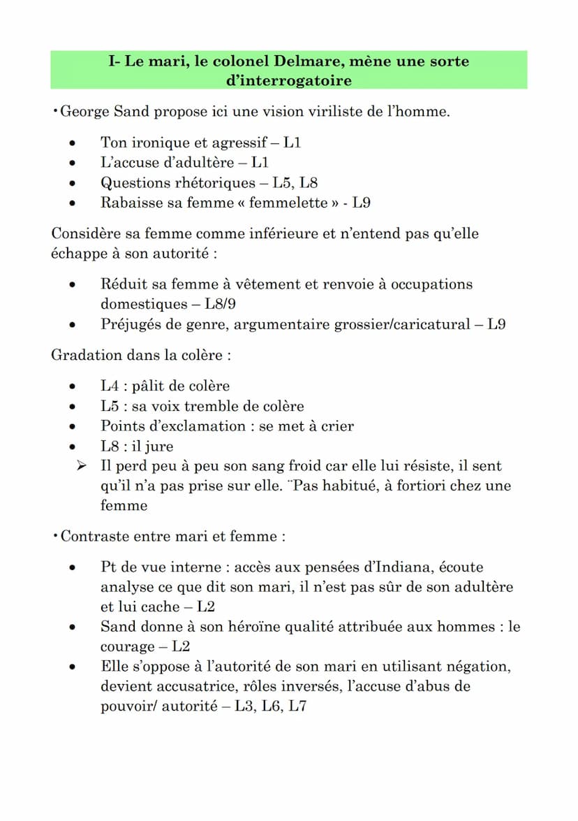 Lecture linéaire 1: Indiana, George Sand
G.Sand (1804-1876) est une autrice de XIXème qui défendait les
droits des femmes, en particulier su