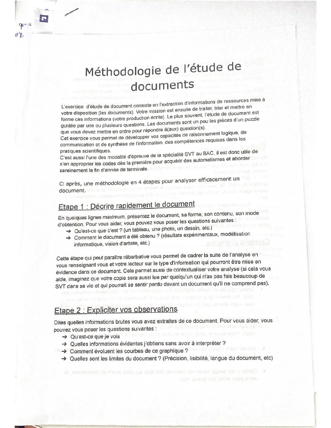 Méthodologie de l’étude de document