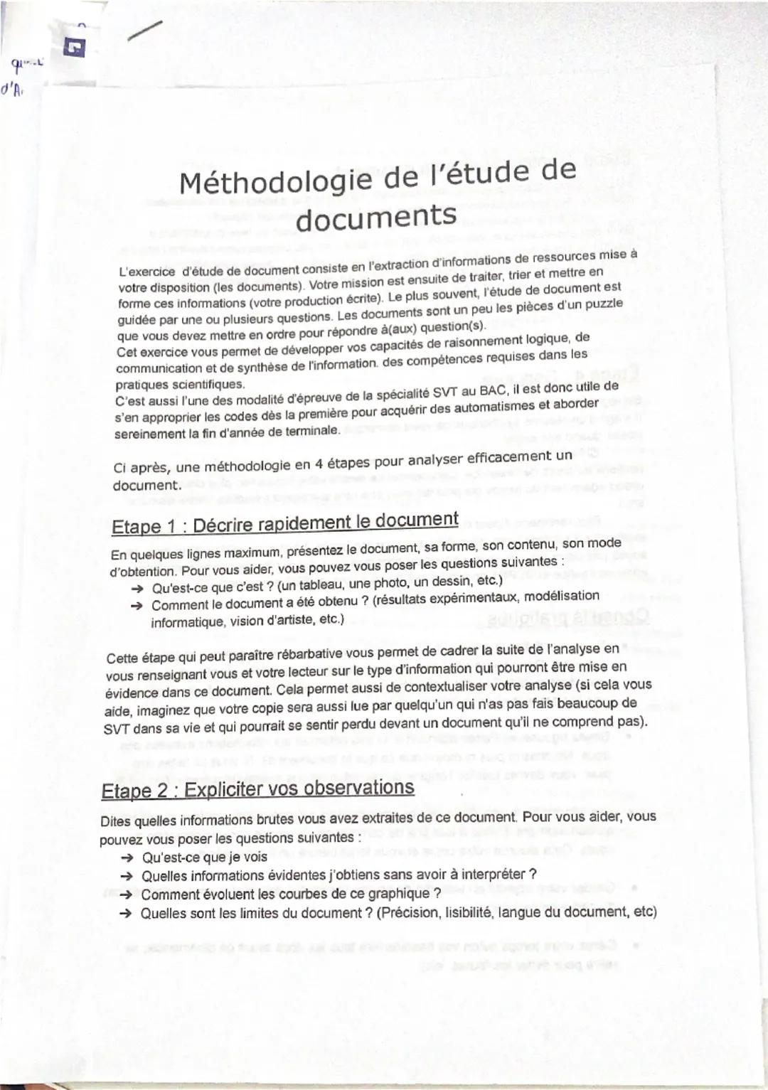 qu
d'A
Méthodologie de l'étude de
documents
L'exercice d'étude de document consiste en l'extraction d'informations de ressources mise à
votr
