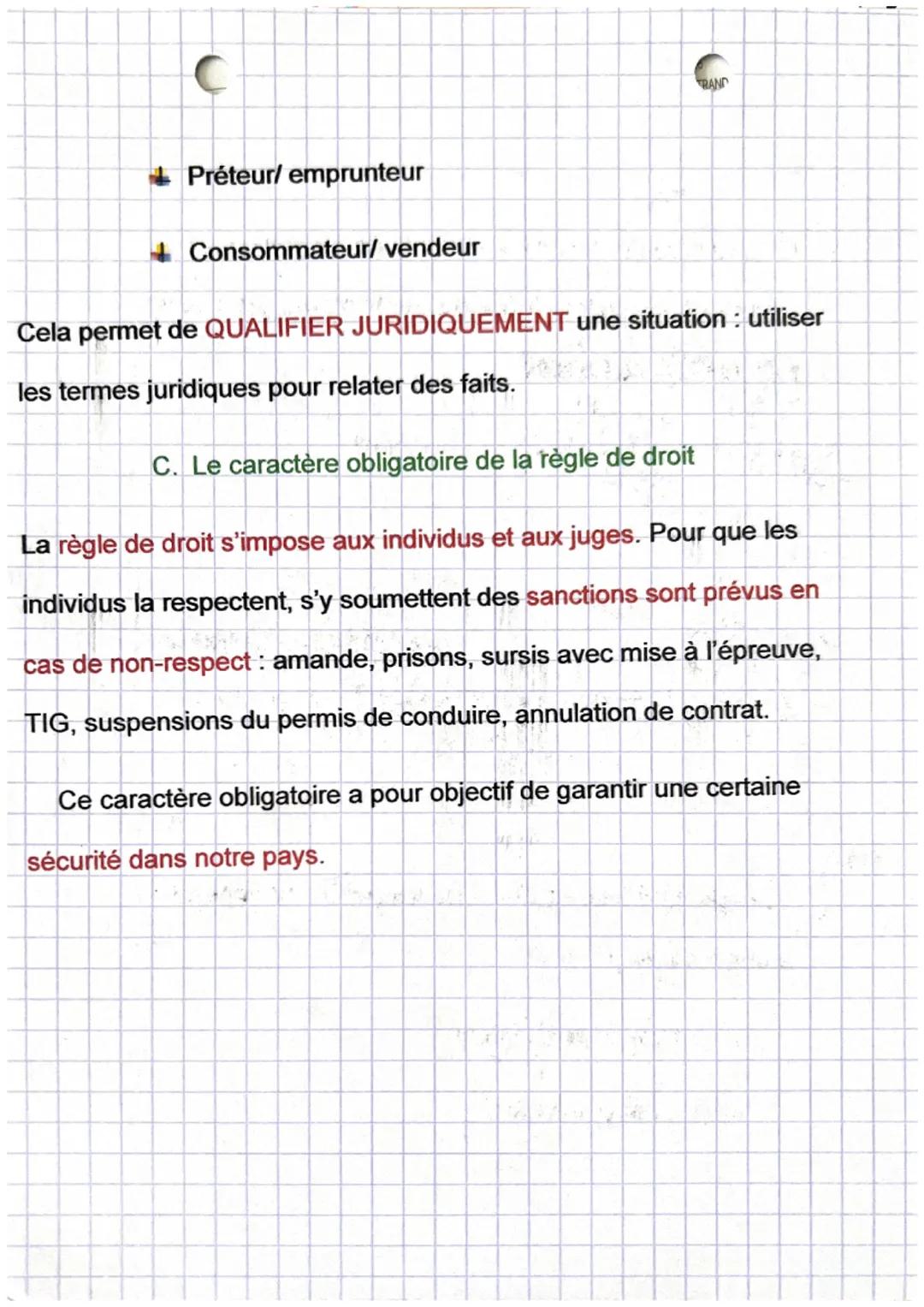 droit
chapitre &
L
Chapitre 2: la règle de droit
Les règles de droits sont très nombreuses il est donc nécessaire
d'établir une classificati