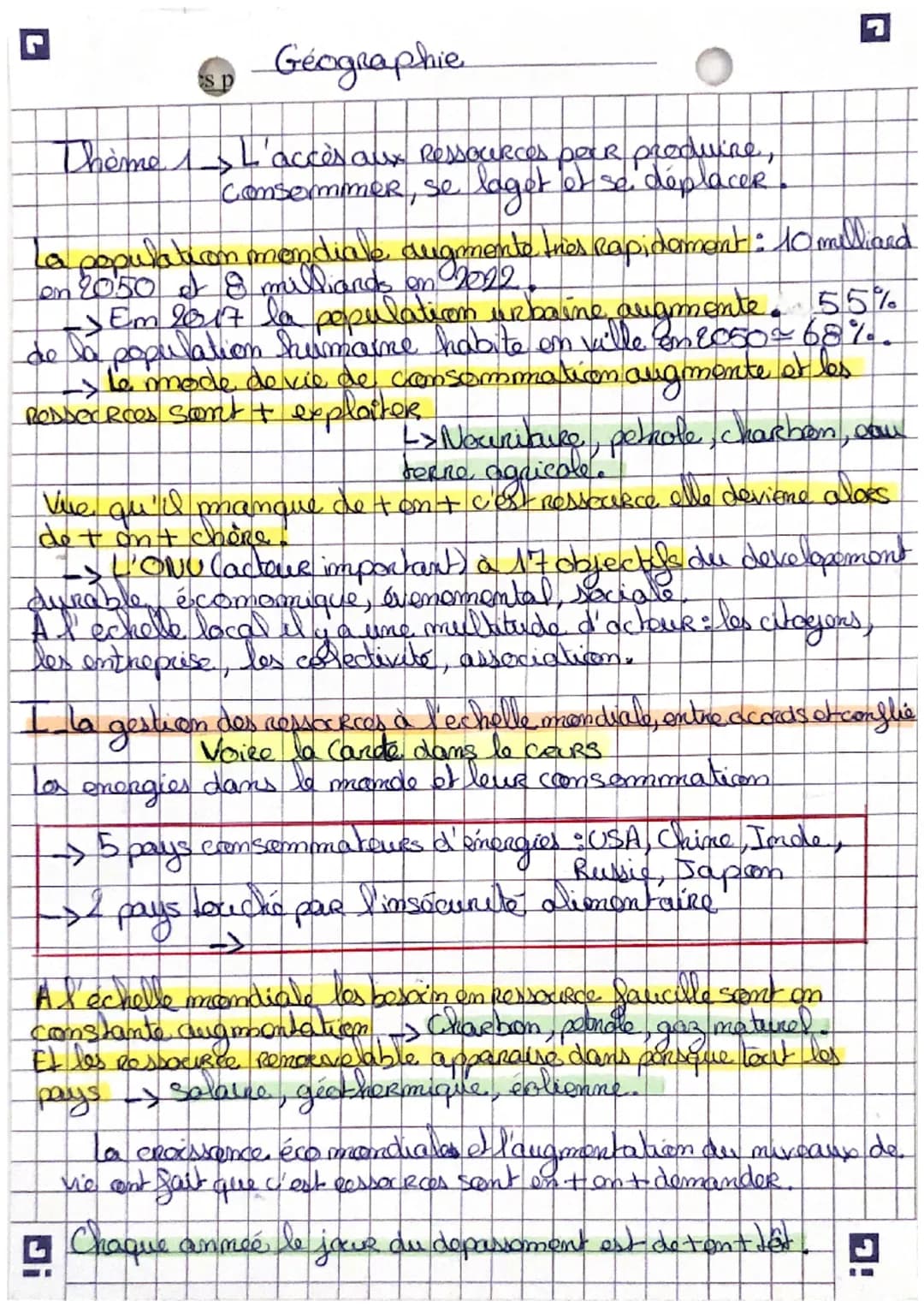 r
Thème
& Géographie
s p
> L'accès aux Ressources peer produire,
Consommer, se laget of se déplacer
La population mondiale augmente très rap