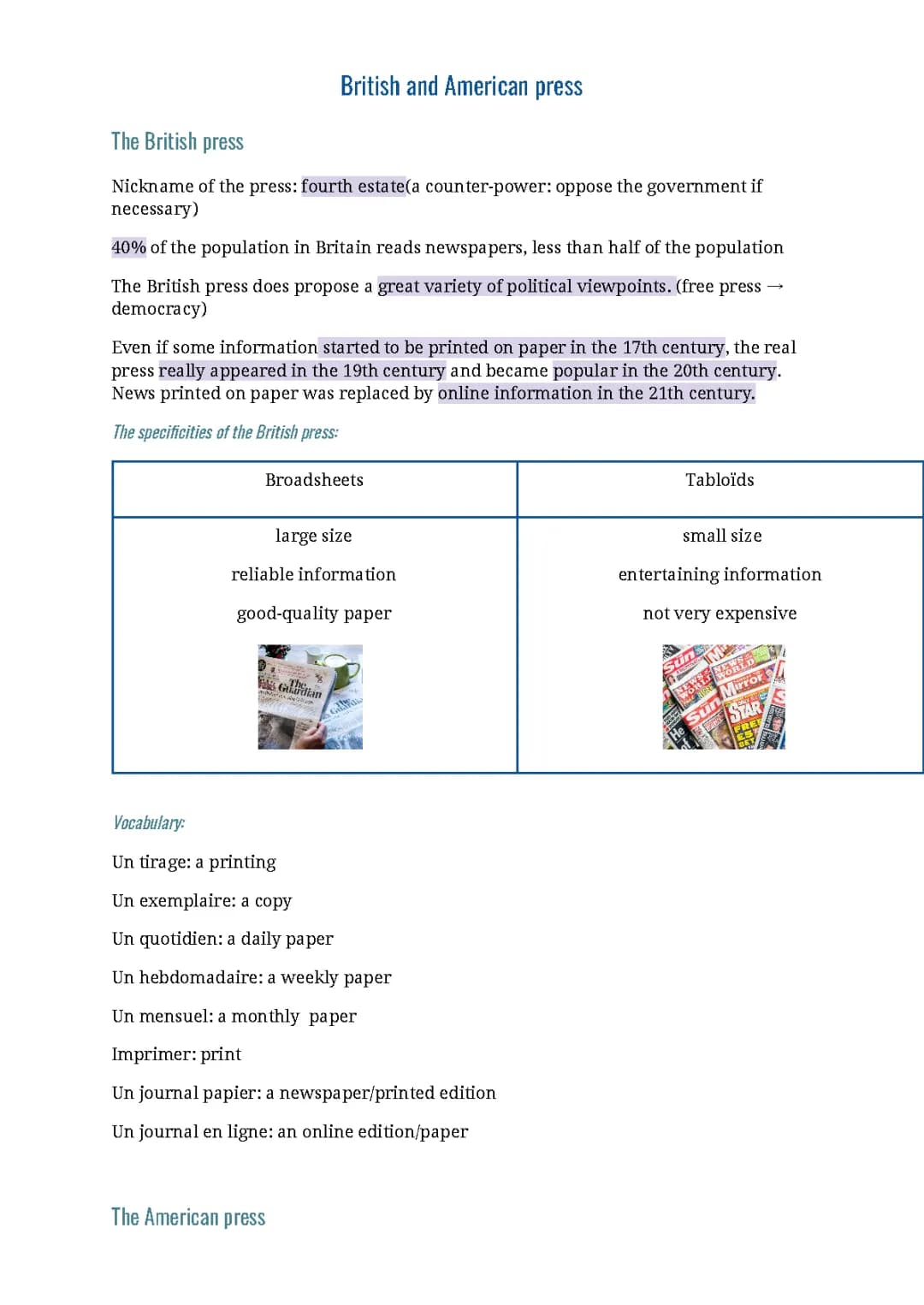 British and American press