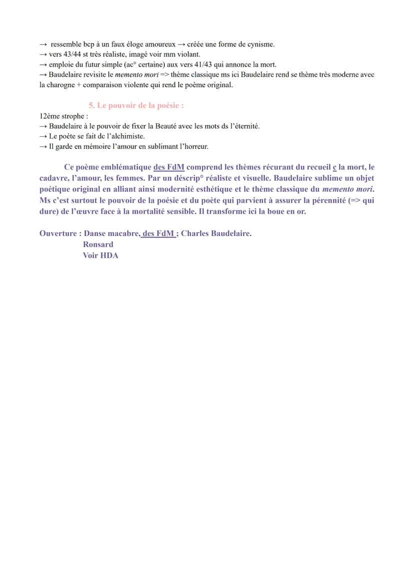 1
5
10
15
20
25
30
35
LA n°2 : << Une Charogne », Les Fleurs du Mal; Charles
Baudelaire.
Une Charogne
Rappelez-vous l'objet que nous vîmes, 
