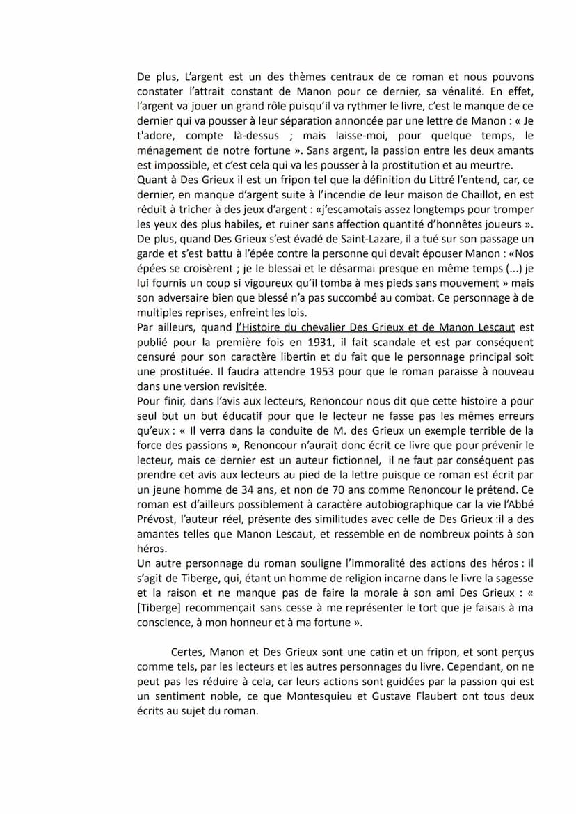 Timothée Alcaidé
Dissertation Manon Lescaut
1G1
Au début du XVIII siècle, lors de la parution de Manon Lescaut écrit par
l'Abbé Prévost, les
