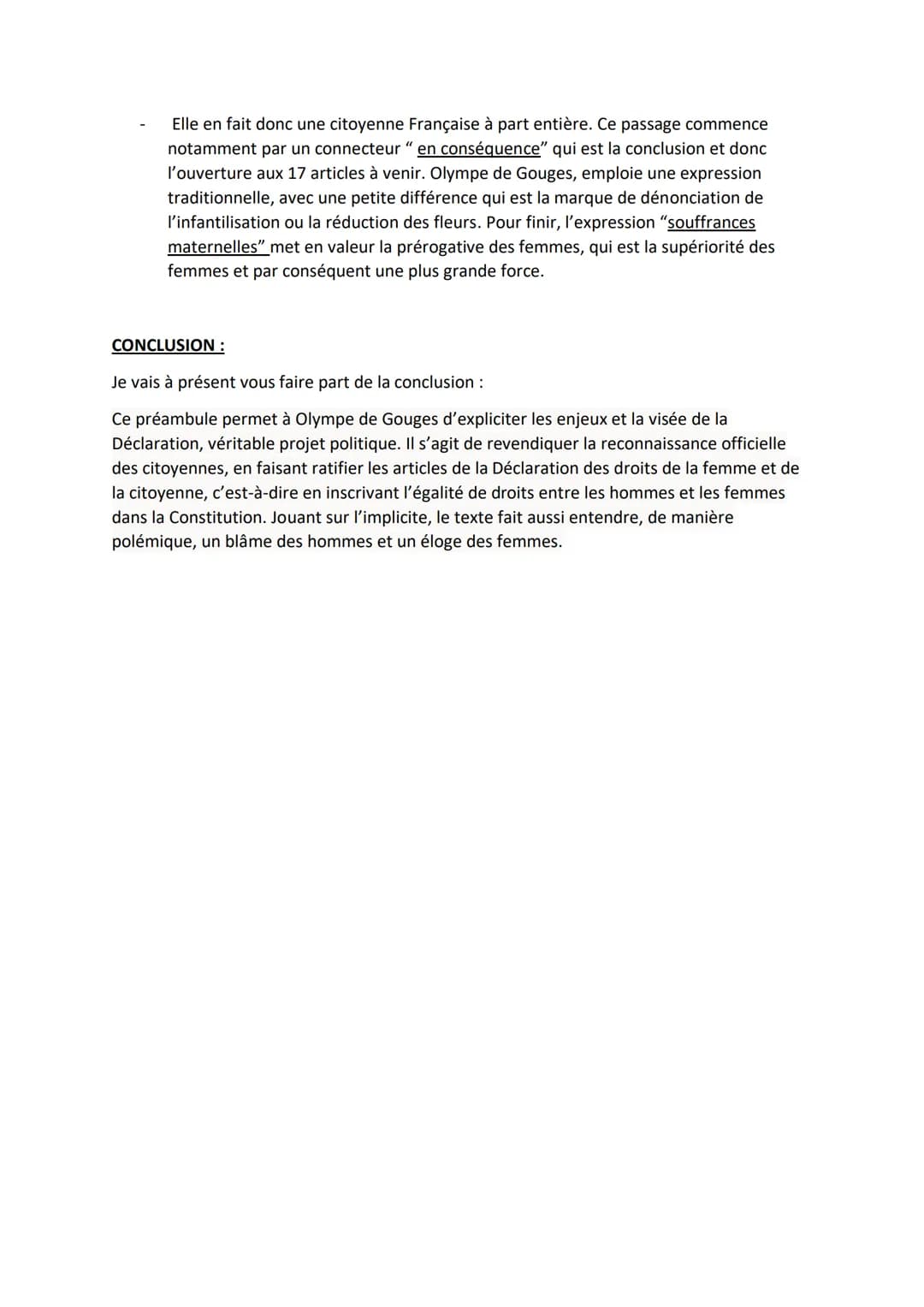 Lecture linéaire n°2:
Olympe De Gouges, DDFC, préambule
INTRODUCTION :
Bonjour, M., aujourd'hui je vais vous présenter comme lecture linéair