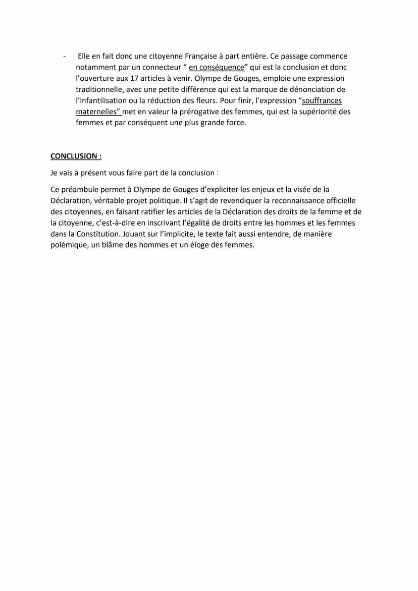 Lecture linéaire n°2:
Olympe De Gouges, DDFC, préambule
INTRODUCTION :
Bonjour, M., aujourd'hui je vais vous présenter comme lecture linéair